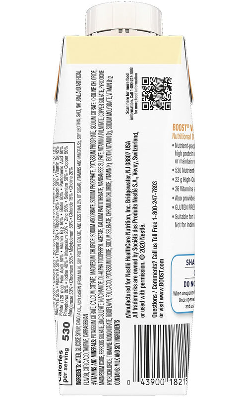 Boost Very High Calorie Nutritional Drink, Very Vanilla, 8 Ounce Box, Pack of 27