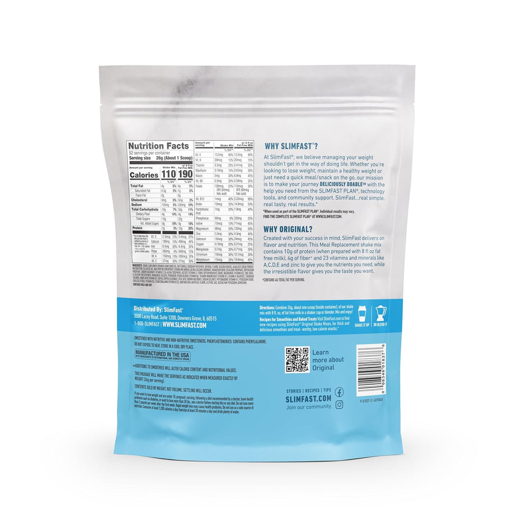 SlimFast Meal Replacement Powder, Original Rich Chocolate Royale, Weight Loss Shake Mix, 10g of Protein, 52 Servings (Packaging May Vary)